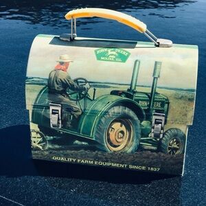 RARE John Deere Green Metal Lunchbox with Tractor Art/ MINI LUNCHBOX